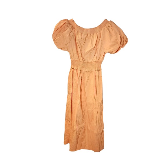 A.L.C. Adena Peach Linen Blend Smocked Puff Sleeve Midi Dress Size 6 $595  Retail